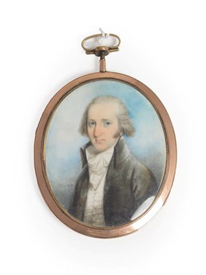 Lot 142 - Thomas Hazelhurst (c.1740-c.1821): Miniature Bust Portrait of a Gentleman, wearing a white...