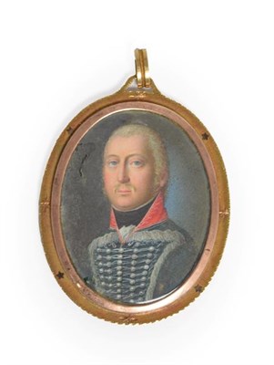 Lot 145 - Continental School (early 19th century): Miniature Bust Portrait of a Cavalry Officer, the...