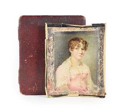 Lot 150 - English School (19th century): Miniature Bust Portrait of a Lady, wearing a white headscarf and...