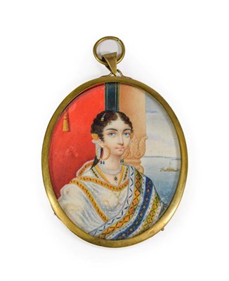 Lot 152 - Anglo-Indian School (circa 1840): Miniature Bust Portrait of a Young Lady, in traditional dress, on
