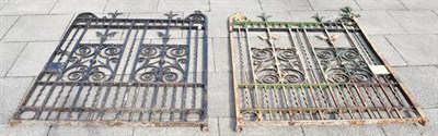Lot 155 - A Pair of Green and Black Painted Wrought Iron Gates, 19th century, with foliate finials,...