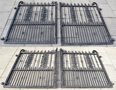 Lot 156 - A Set of Four Black Painted Wrought Iron Gates, 19th century, two with ball finials, each with...