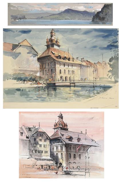 Lot 176 - John Barrie Haste (1931-2011) Rigi, Lucerne Signed and inscribed, watercolour together with a...