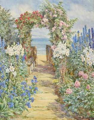Lot 187 - Beatrice Emma Parsons RA (1870-1955) ''A Somersetshire garden - Bristol Channel'' Signed,...