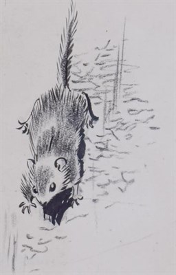Lot 205 - Eileen Soper RMS, SWLA (1905-1990)  Dormouse under the Fireplace  Pencil and charcoal, 8cm by 5cm