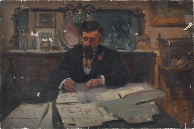 Lot 222 - British School (early 20th century) Portrait of an architect Oil on canvas, 36cm by 53.5cm,...