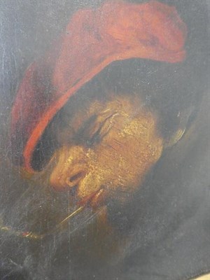 Lot 233 - Manner of Teniers (19th century) Head study of man smoking Oil on board, 20.5cm by 16.5cm