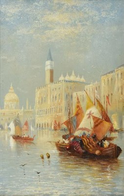 Lot 234 - Attributed to Arthur J Meadows (1843-1907)  Venetian canal scene with a glimpse of San Marco Oil on