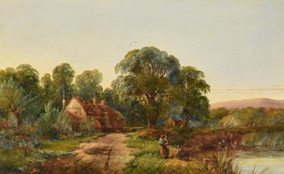 Lot 242 - George Turner of Derby (1843-1910) Mother and child in a country landscape  Signed, oil on...