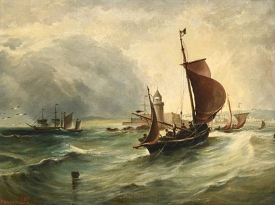 Lot 252 - A Drinkwater (English, 19th century)  Ships of the coast  Signed and dated 1887, oil on canvas,...