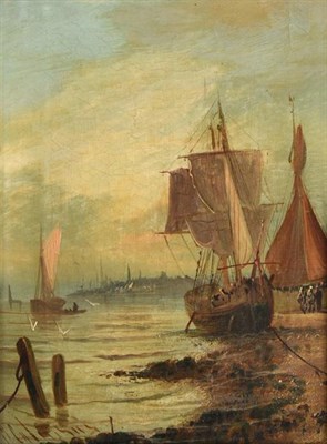 Lot 253 - English School (19th century) Boats off the coast Indistinctly signed, oil on canvas, 21cm by...