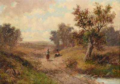 Lot 254 - Abraham Hulk Junior (1851-1922)  Country landscape Signed, inscribed verso, oil on canvas, 24cm...