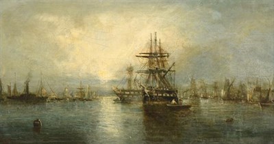 Lot 255 - English School (19th century)  Ships at Greenwich Indistinctly signed, oil on canvas, 24cm by 44cm