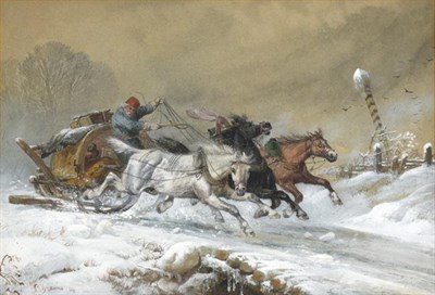 Lot 259 - Richard Beavis RI, RWS, (1824-1896) The Wallachian post sleigh at full gallop Signed and dated...