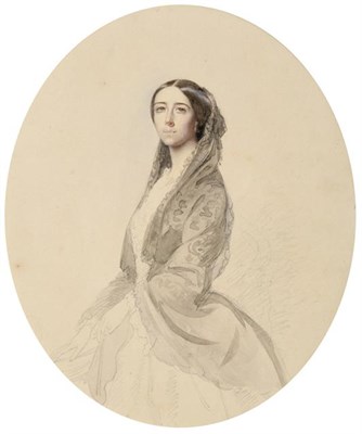Lot 261 - English School (19th century) Portrait study of a lady Pencil and watercolour, 20cm by 17cm