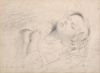 Lot 264 - Robert Herdman RSA RSW (1829-1888) Scottish Study of a sleeping child Signed with initials and...