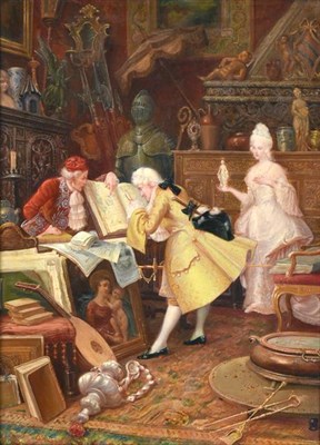 Lot 287 - L Grazi (19th/20th century) Italian (?) Inspecting the collection Indistinctly signed, oil on...