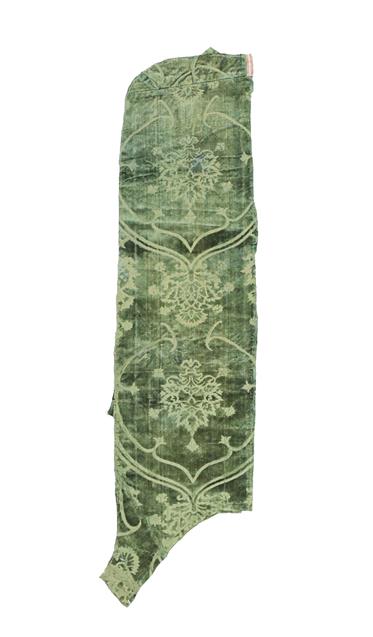 Lot 300 - A Bottle Green Velvet Panel Fragment, probably 17th century or earlier, depicting flowering plants