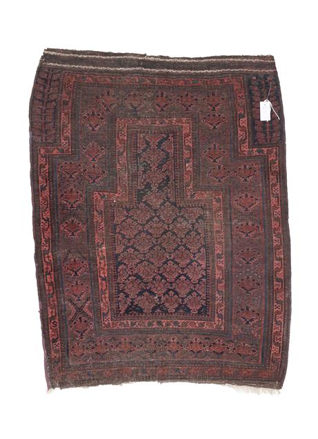 Lot 319 - Baluch Prayer Rug West Afghanistan, circa 1880 The midnight blue field of stylised plants...