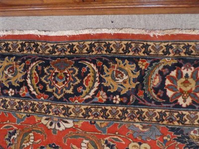 Lot 382 - Tabriz Carpet Iranian Azerbaijan, circa 1940 The deep terracotta field of vines and birds...