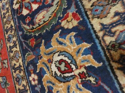 Lot 382 - Tabriz Carpet Iranian Azerbaijan, circa 1940 The deep terracotta field of vines and birds...