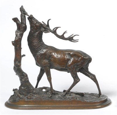 Lot 1281 - A Coalbrookdale Bronze Figure of a Red Stag, late 19th century, standing and reaching upwards...