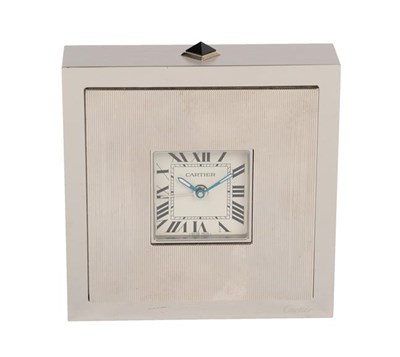 Lot 389 - An Art Deco Style Alarm Travelling Timepiece, signed Cartier, circa 2005, quartz movement,...