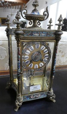 Lot 392 - A Four Glass Champleve Enamel Striking Mantel Clock, circa 1890, multi coloured champleve...