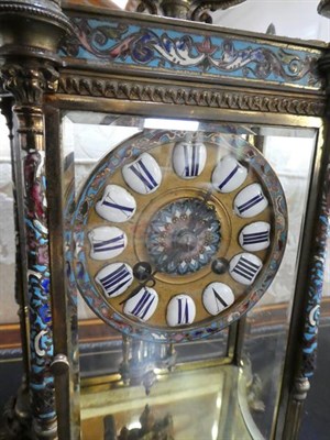 Lot 392 - A Four Glass Champleve Enamel Striking Mantel Clock, circa 1890, multi coloured champleve...