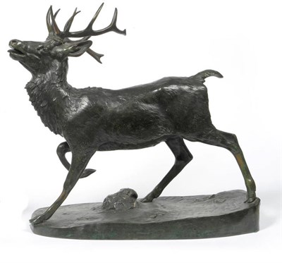 Lot 1282 - After Antoine Louis Barye (1796-1875): "Le Cerf Debout", circa 1870, a bronze model of a Red...