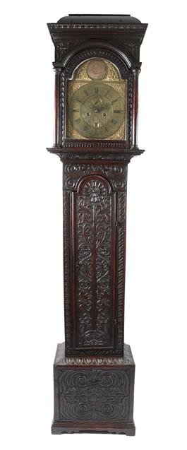 Lot 401 - A Carved Oak Eight Day Longcase Clock, signed R Henderson, Scarbrough, circa 1750, caddy...