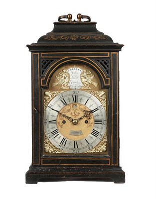 Lot 402 - An Ebonised Striking Table Clock, inverted bell top case with a carrying handle, side glazed...