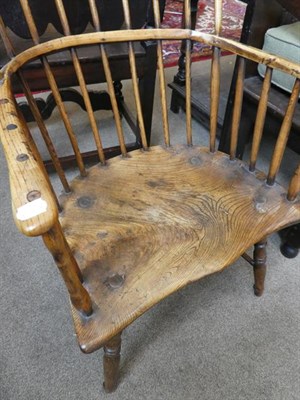 Lot 406 - ~ An Ash Windsor Stick-Back Armchair, circa 1800, the elm moulded seat on turned legs joined by...