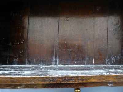 Lot 407 - ~ A 17th Century Joined Oak Boarded Glass Case, the moulded top above guilloche patterned...