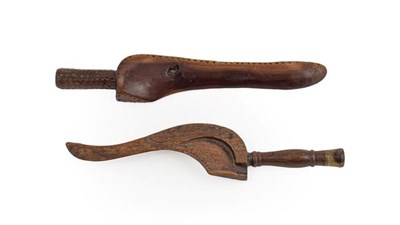 Lot 412 - ~ A Horn Mounted Treen ''Goose Wing'' Knitting Sheath, mid 19th century, with engraved feather...