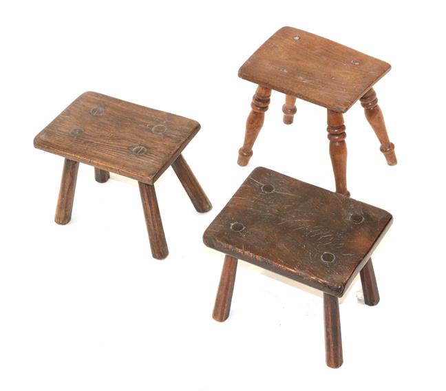 Lot 429 - ~ An Early 19th Century Oak Stool, of pegged construction, with chamfered legs, 25cm by 19cm by...