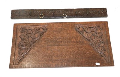 Lot 437 - ~ A Dated Carved Oak Panel, 1685, of rectangular form with central flowerhead flanked by  AB 16/85