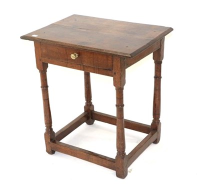 Lot 438 - ~ A Late 17th Century Oak Side Table, the moulded top above a single frieze drawer of nailed...