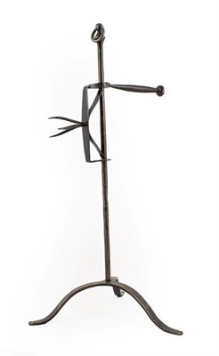 Lot 446 - ~ A Steel Lark Spit, late 18th/19th century, with coronet finial on a tripod base, 48cm high