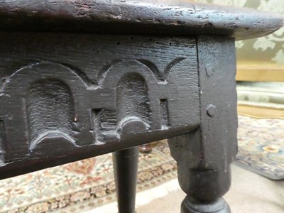 Lot 463 - A Late 17th Century Oak Joint Stool, the four peg top above a nulled frieze and stamped R, on...