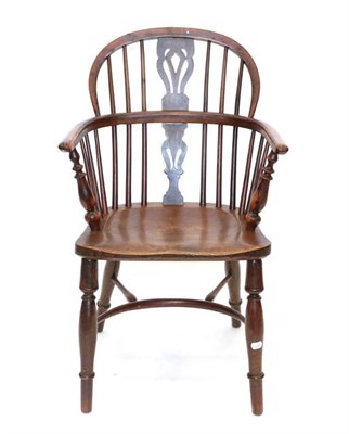 Lot 467 - A Mid 19th Century Yorkshire Yewwood Windsor Armchair, with double spindle back support,...