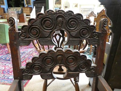 Lot 468 - A 17th Century Joined Oak Armchair, South Yorkshire, with double crescent carved back support...