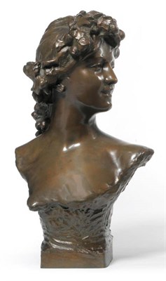 Lot 1290 - Joseph E F Lambeaux (Belgian, 1852-1908): A Bronze Bust of a Smiling Maiden, her hair bedecked with