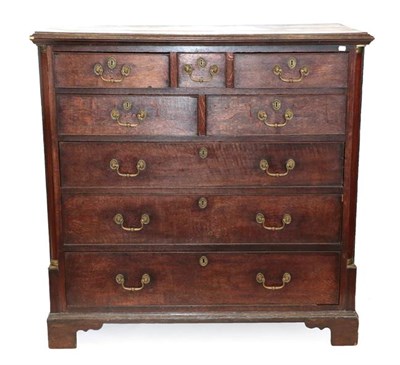 Lot 493 - A George III Oak Straight Front Chest of Drawers, 2nd half 18th century, the moulded top above...
