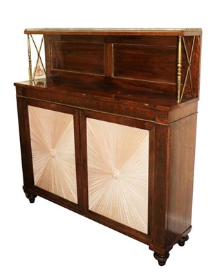 Lot 508 - A Regency Rosewood and Brass Inlaid Chiffonier, Early 19th Century, the superstructure with...