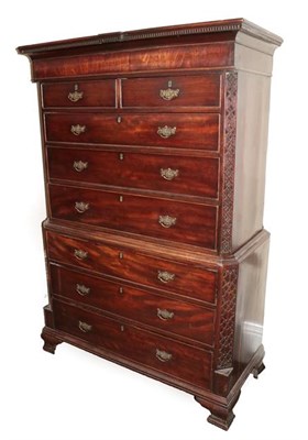 Lot 516 - A George III Mahogany Chest on Chest, late 18th century, the dentil cornice above a plain...