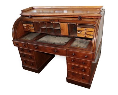 Lot 519 - A Victorian Mahogany Cylinder Desk, stamped T Willson, 68 Great Queen Street, London, mid 19th...