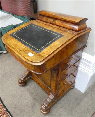 Lot 522 - A Victorian Figured Walnut and Tulipwood Banded Davenport, circa 1870, the hinged lid enclosing...