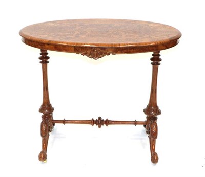 Lot 523 - A Victorian Burr Walnut and Marquetry Inlaid Oval Occasional Table, circa 1870, of oval form,...