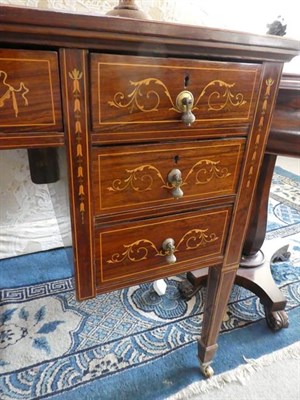 Lot 524 - A Late Victorian Rosewood, Satinwood Banded and Marquetry Inlaid Writing Desk, late 19th...